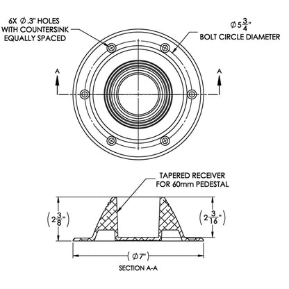 TACO Table Support - Surface Mount - Fits 2-3/8" Pedestals [Z10-4067BLY60MM]