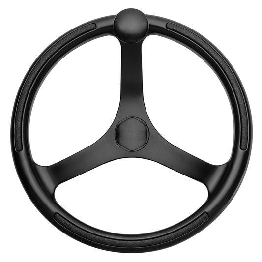 Schmitt Marine Primus Wheel 13.5" Black 3/4" Tapered Shaft w/Knob Finger Grips - Black Powder Coat [742132BFGK]