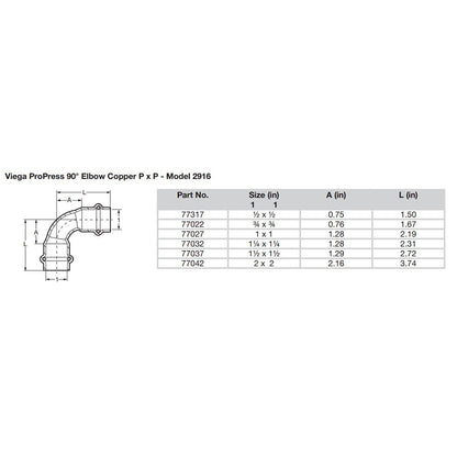 Viega ProPress 1-1/2" - 90 Copper Elbow - Double Press Connection - Smart Connect Technology [77037]