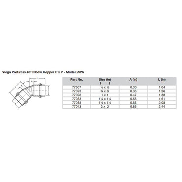 Viega ProPress 1-1/2" - 45 Copper Elbow - Double Press Connection - Smart Connect Technology [77038]