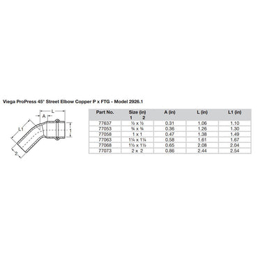 Viega ProPress 1-1/4" - 45 Copper Elbow - Street/Press Connection - Smart Connect Technology [77063]