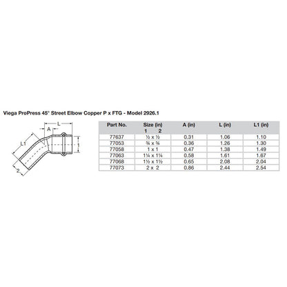 Viega ProPress 2" 45 Copper Elbow - Street/Press Connection - Smart Connect Technology [77073]