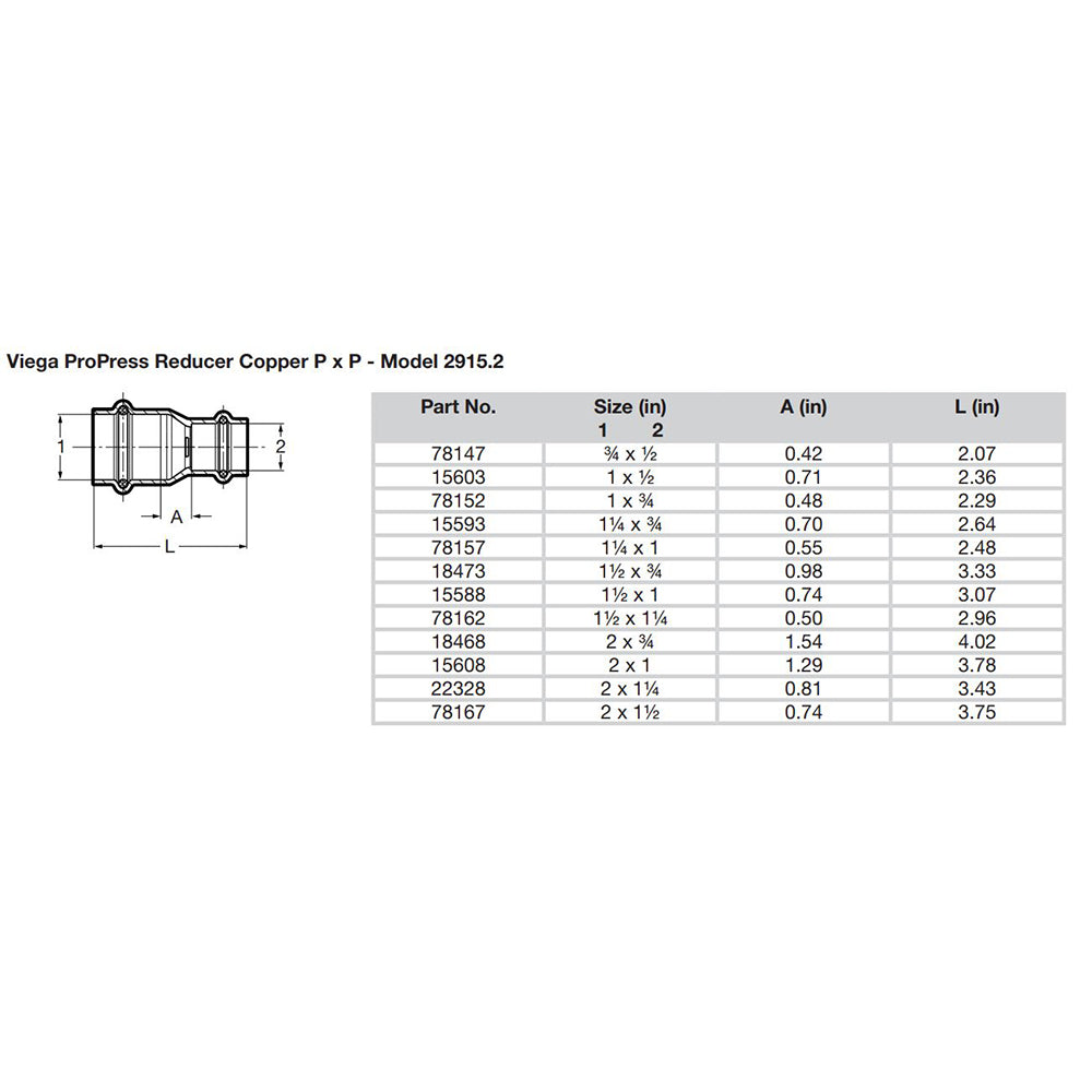 Viega ProPress 2" x 1-1/2" Copper Reducer - Double Press Connection - Smart Connect Technology [78167]