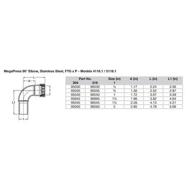 Viega MegaPress 3/4" 90 Stainless Steel 304 Elbow Street - Press Connection - Smart Connect Technology [95035]
